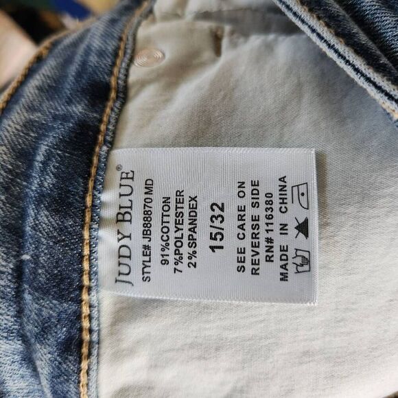 Judy Blue Womens Blue Denim Raw Hem Straight Fit Jeans Medium Wash Size 15/32 - Picture 12 of 13